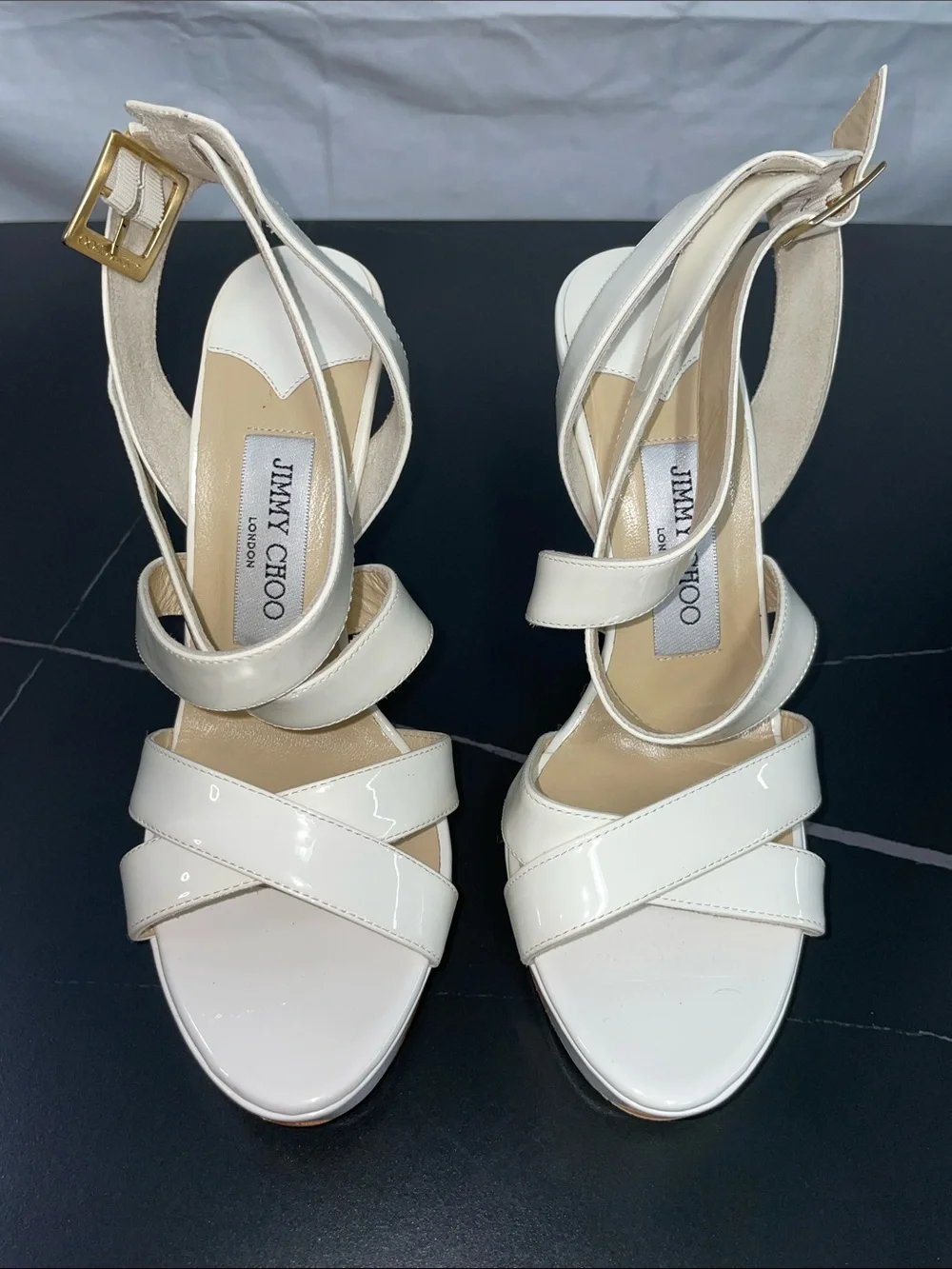 JIMMY CHOO PATENT LEATHER PLATFORM SANDALS FTL-08-191